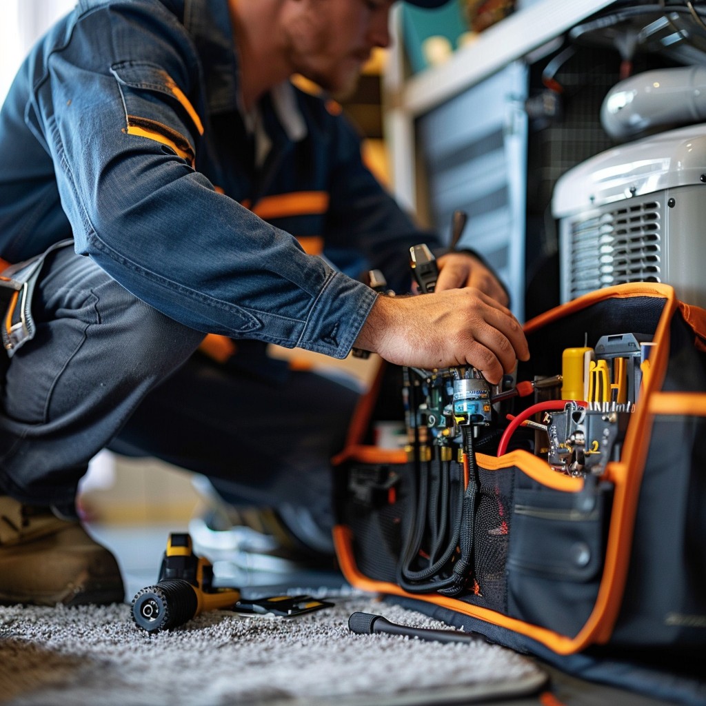 HVAC technician repairing furnace in Licking County Ohio